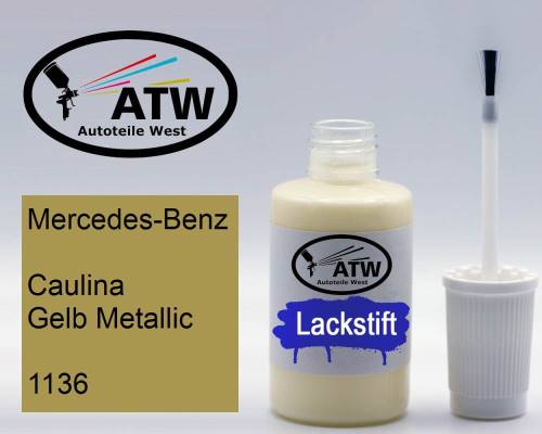 Mercedes-Benz, Caulina Gelb Metallic, 1136: 20ml Lackstift, von ATW Autoteile West.